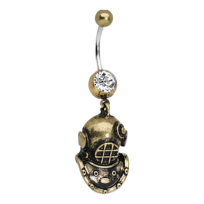 Surgical Steel 14 Gauge Belly Ring with Antique Brass Scuba Mask - photo 4