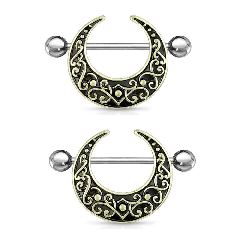 Surgical Steel 14 Gauge Filigree Crescent Moon Nipple Shield - Pair - photo 6