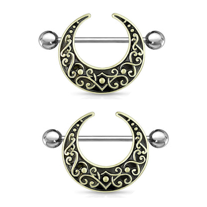 Surgical Steel 14 Gauge Filigree Crescent Moon Nipple Shield - Pair - photo 6