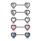 Surgical Steel 14G Glitter Opal Antique Heart Nipple Barbell - Pair