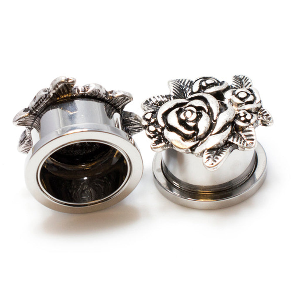 Surgical Steel 9/16 Inch Antique Rose Screw Fit Ear Plugs - Pair - photo 2