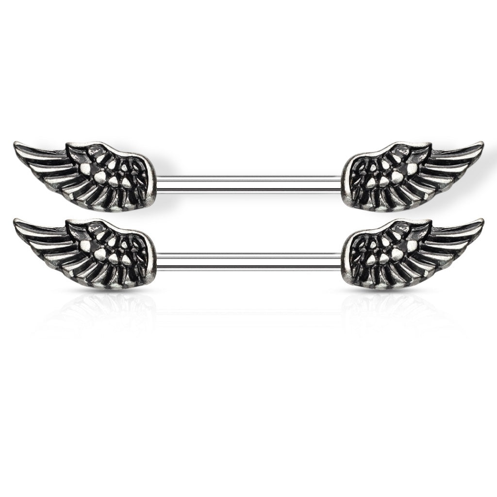Surgical Steel 14 Gauge Angel Wings Nipple Barbell - Pair