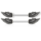 Surgical Steel 14 Gauge Angel Wings Nipple Barbell - Pair