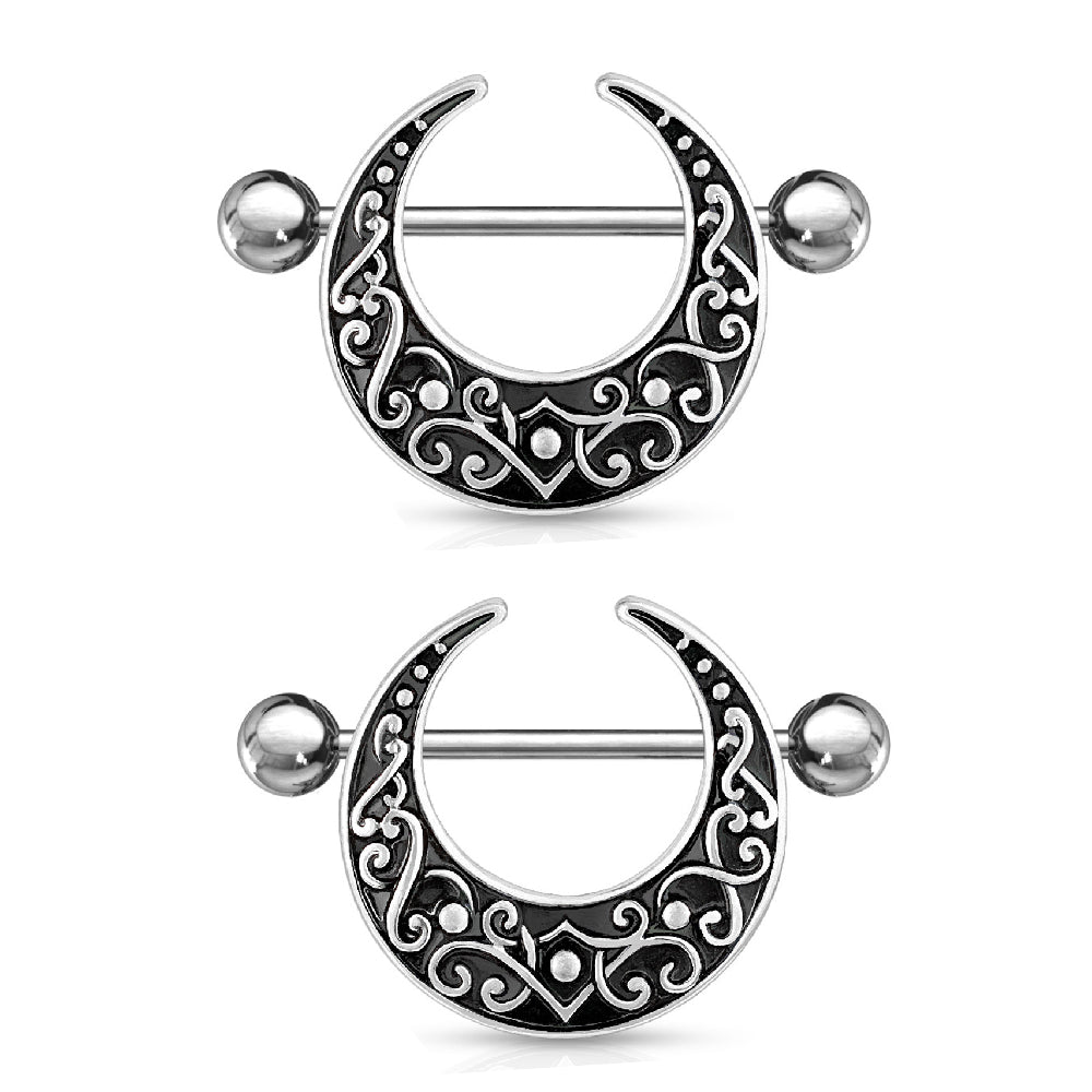 Surgical Steel 14 Gauge Filigree Crescent Moon Nipple Shield - Pair - photo 7