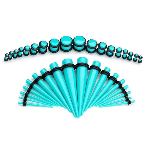 Aqua Acrylic Plugs and Tapers Ear Stretching Kit - 36 Pack