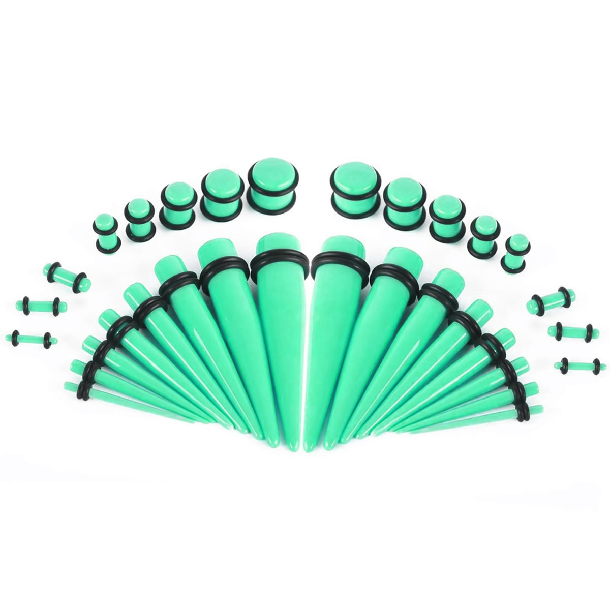 Aqua Acrylic UV Glow Ear Stretching Kit 14G to 00G - 36 Pack