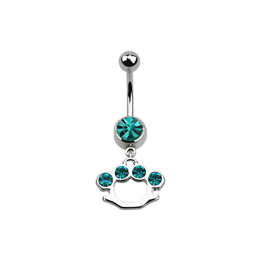 Surgical Steel 14 Gauge Belly Ring with CZ Dangle Brass Knuckles - photo 5