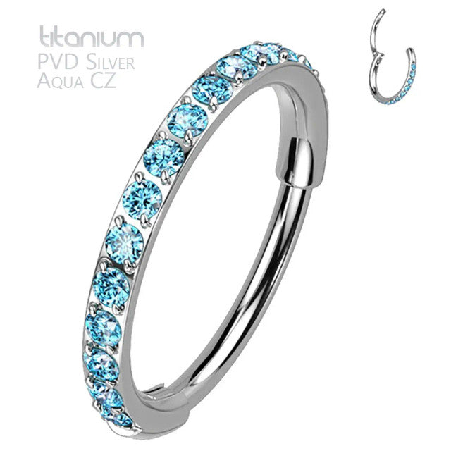 Titanium 20 Gauge Hinged Nose Ring CZ Hoop with Paved Clicker - photo 8