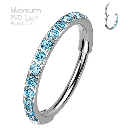 Titanium 20 Gauge Hinged Nose Ring CZ Hoop with Paved Clicker - photo 8