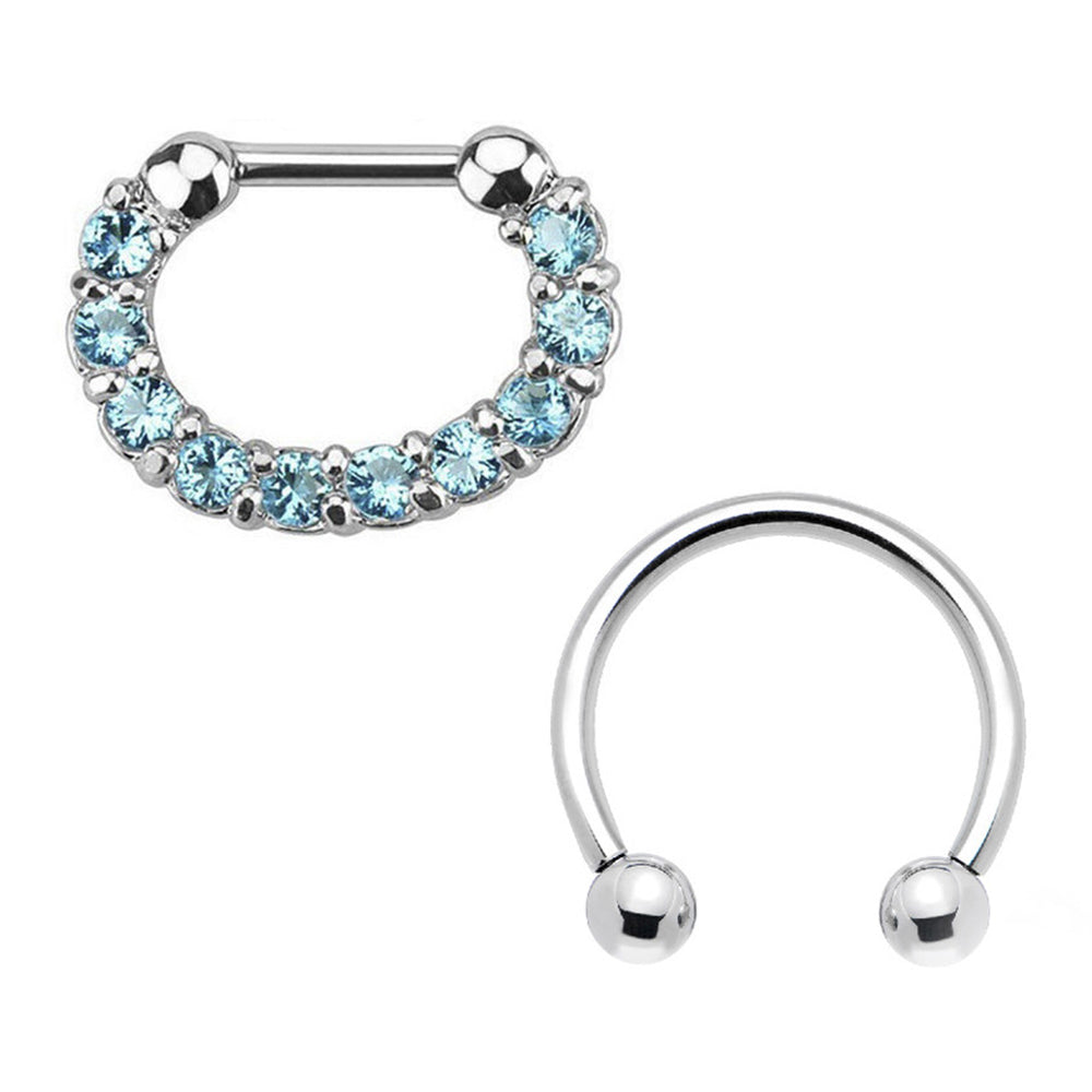 Surgical Steel 16 Gauge Horseshoe Septum Clicker Hoop with CZ - 2 Pack - photo 4