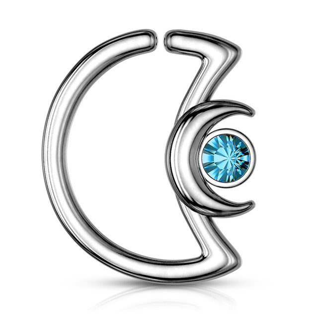 Surgical Steel 16 & 18 Gauge Crescent Moon Bezel CZ Bendable Hoop - photo 10