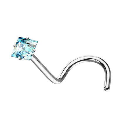 Surgical Steel 20 Gauge Corkscrew Nose Stud with Square CZ Top - photo 6