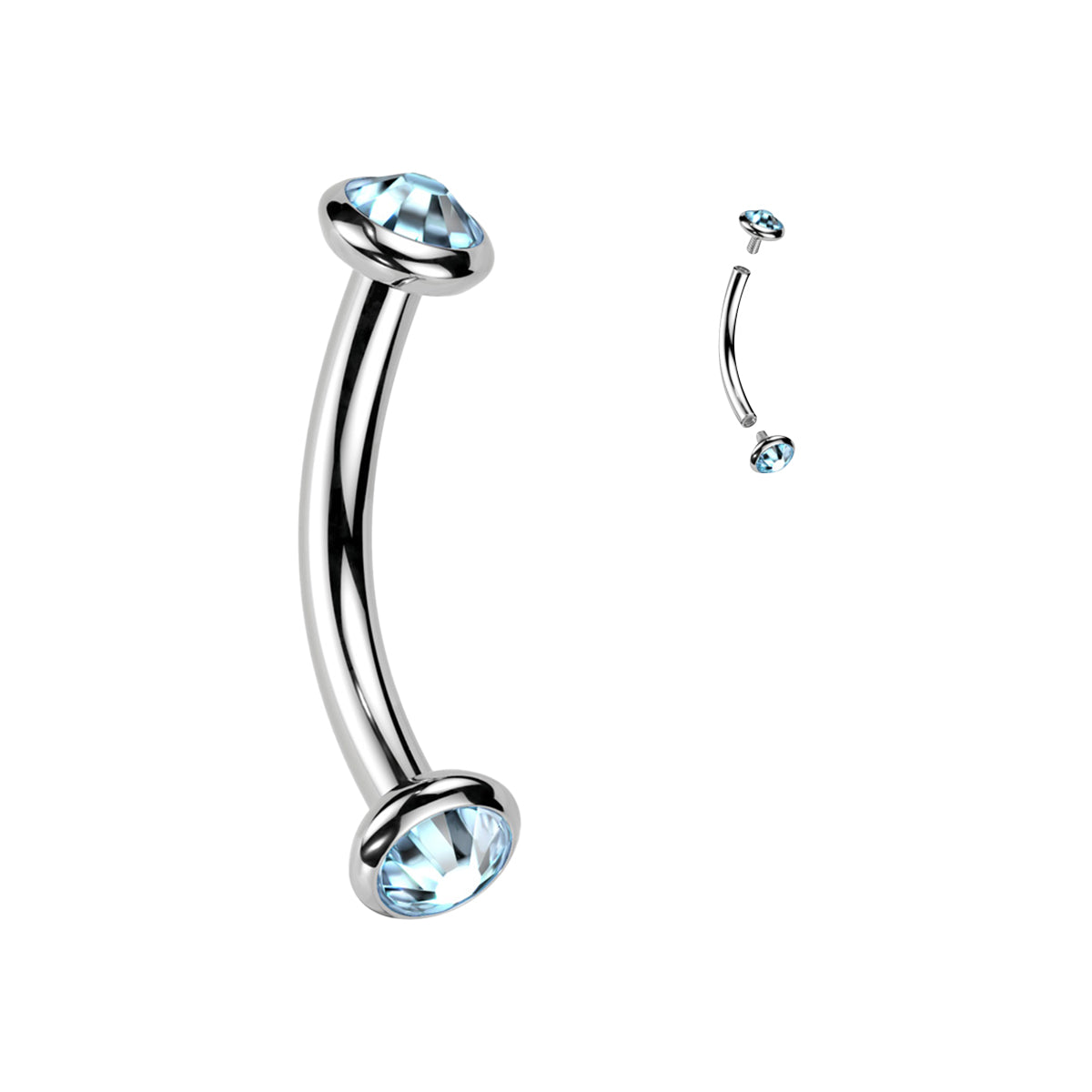 Titanium Curved Eyebrow Barbell 16G 8mm with CZ - photo 7