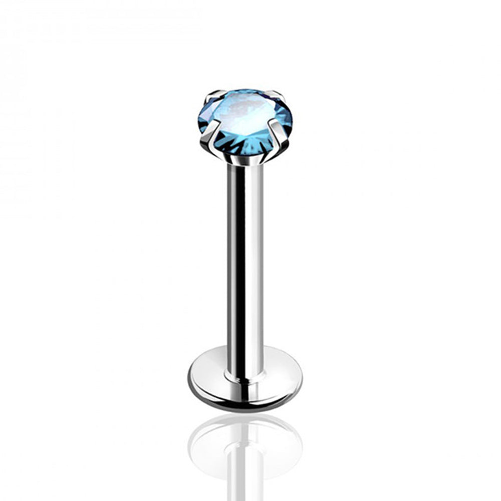 Surgical Steel 16 Gauge Prong CZ Flat Back Labret Stud 8mm