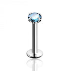 Surgical Steel 16 Gauge Prong CZ Flat Back Labret Stud 8mm