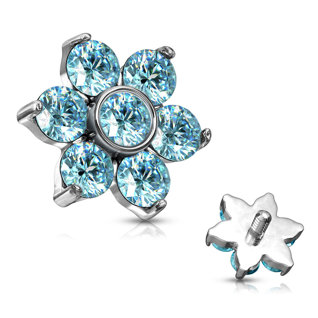 Surgical Steel Prong Set CZ Flower Dermal Top 6mm 14G & 16G - photo 4