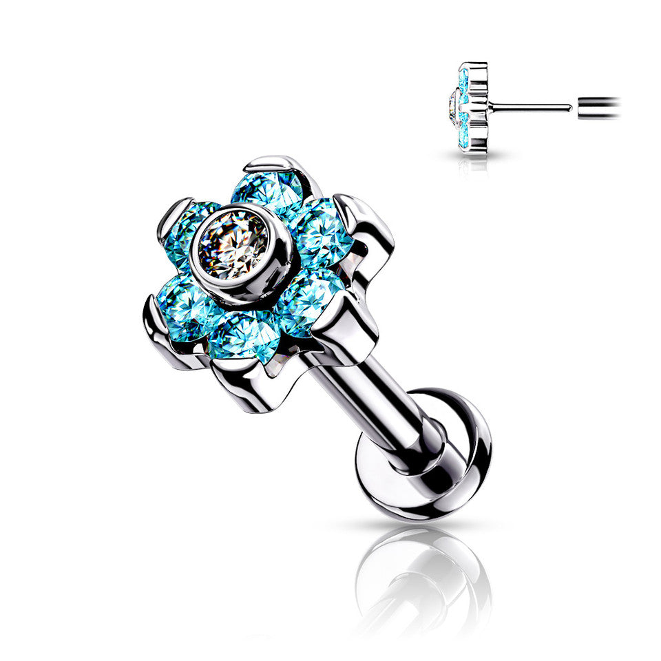 Titanium 18 to 20 Gauge CZ Flower End Labret Stud - Pair