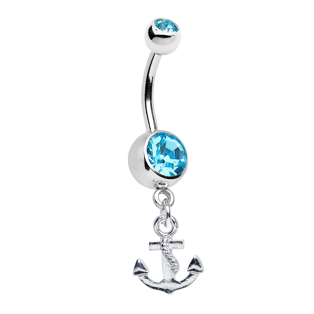 Surgical Steel 14 Gauge Belly Ring with CZ Anchor Dangle