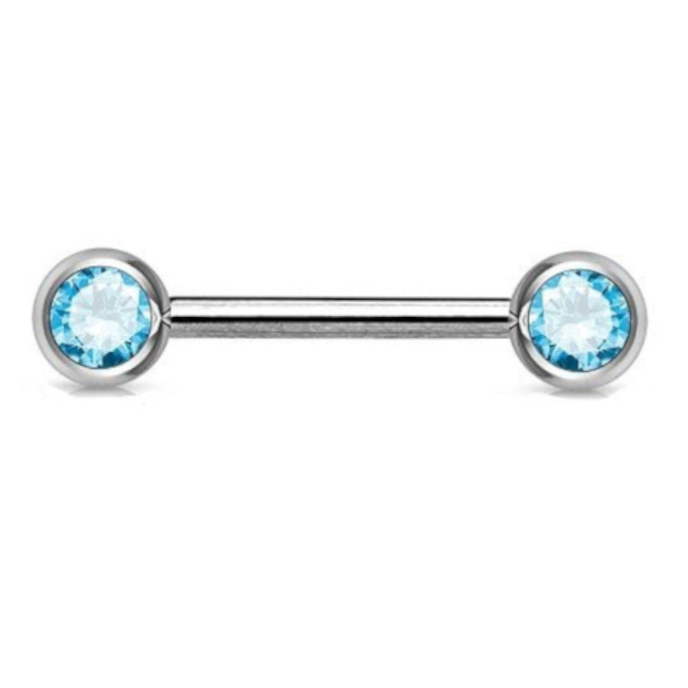 Surgical Steel 16 Gauge Nipple Barbell CZ Front Facing Bezel - Pair - photo 2