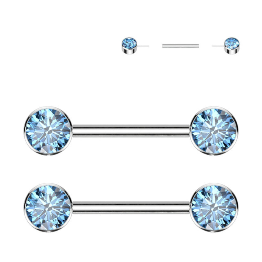 Titanium 14 Gauge Nipple Barbell CZ Forward Facing Flat Bezel - Pair - photo 6