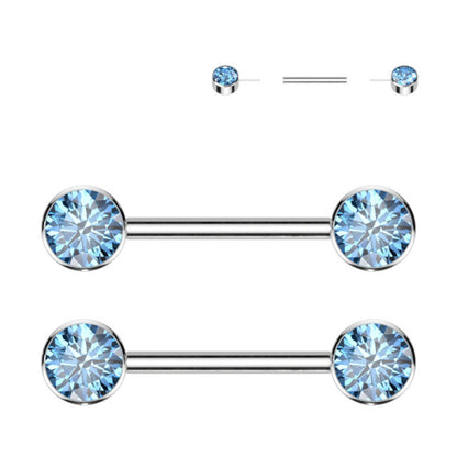 Titanium 14 Gauge Nipple Barbell CZ Forward Facing Flat Bezel - Pair - photo 6