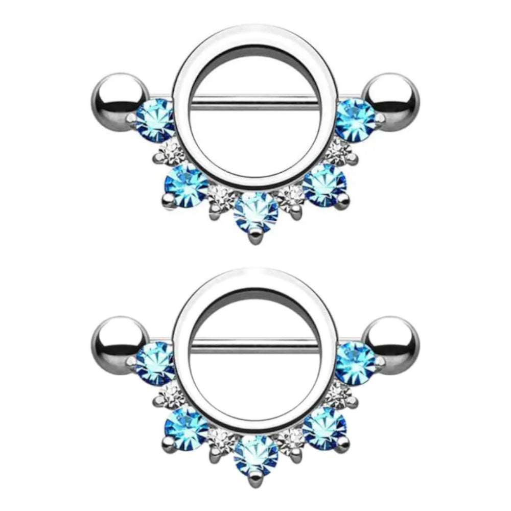 Surgical Steel 14 Gauge Nipple Shield with Half Circle Lined CZ - Pair - photo 6