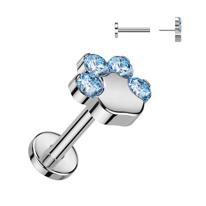 Titanium Push-In Flatback Labret Stud 18G & 20G 8mm with CZ Paw - photo 4