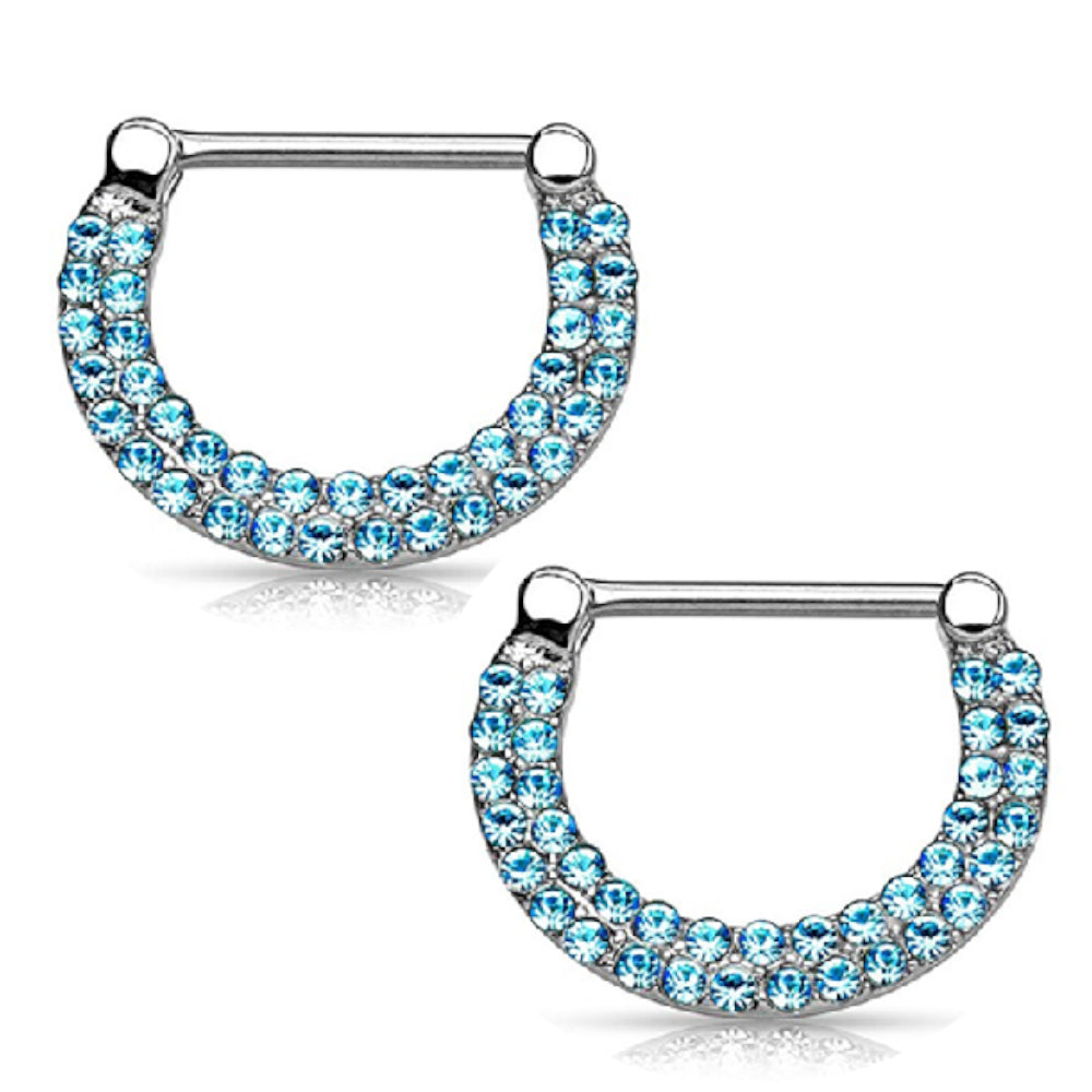 Surgical Steel Nipple Clicker Rings with Double Paved CZ - Pair - photo 2
