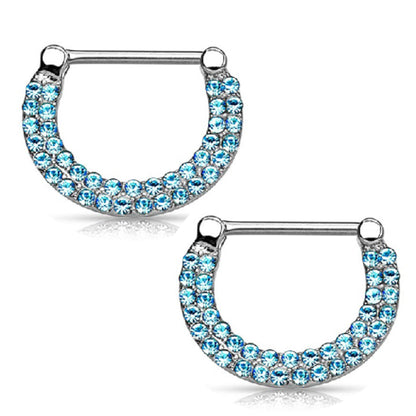 Surgical Steel Nipple Clicker Rings with Double Paved CZ - Pair - photo 2