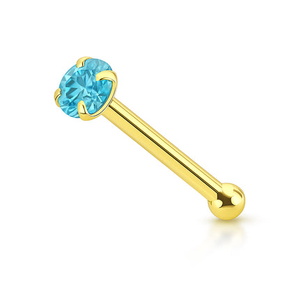 14K Solid Gold Nose Bone Stud 22G 6mm with CZ Top - photo 5