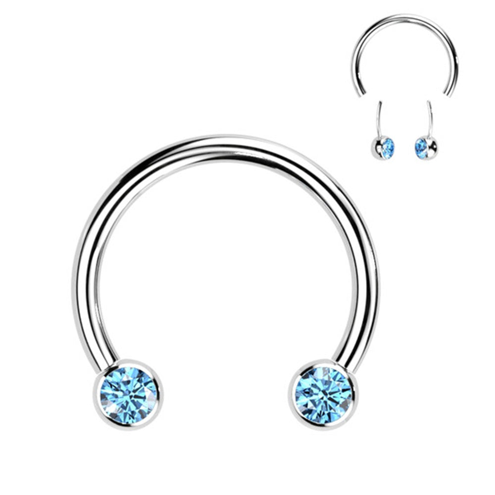 Titanium 16 Gauge Front Facing CZ Horseshoe Circular Barbell