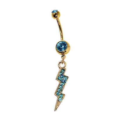 Gold Surgical Steel 14 Gauge Belly Ring Lightning Bolt Dangle - Pair - photo 6