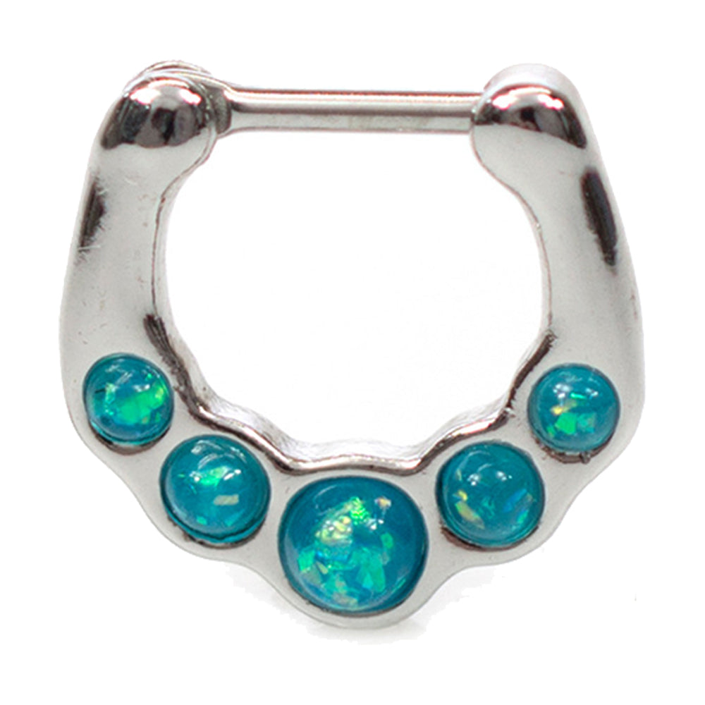 Surgical Steel 16 Gauge Septum Clicker Hoop with Five Opal Gems - photo 5