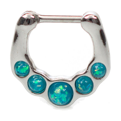 Surgical Steel 16 Gauge Septum Clicker Hoop with Five Opal Gems - photo 5