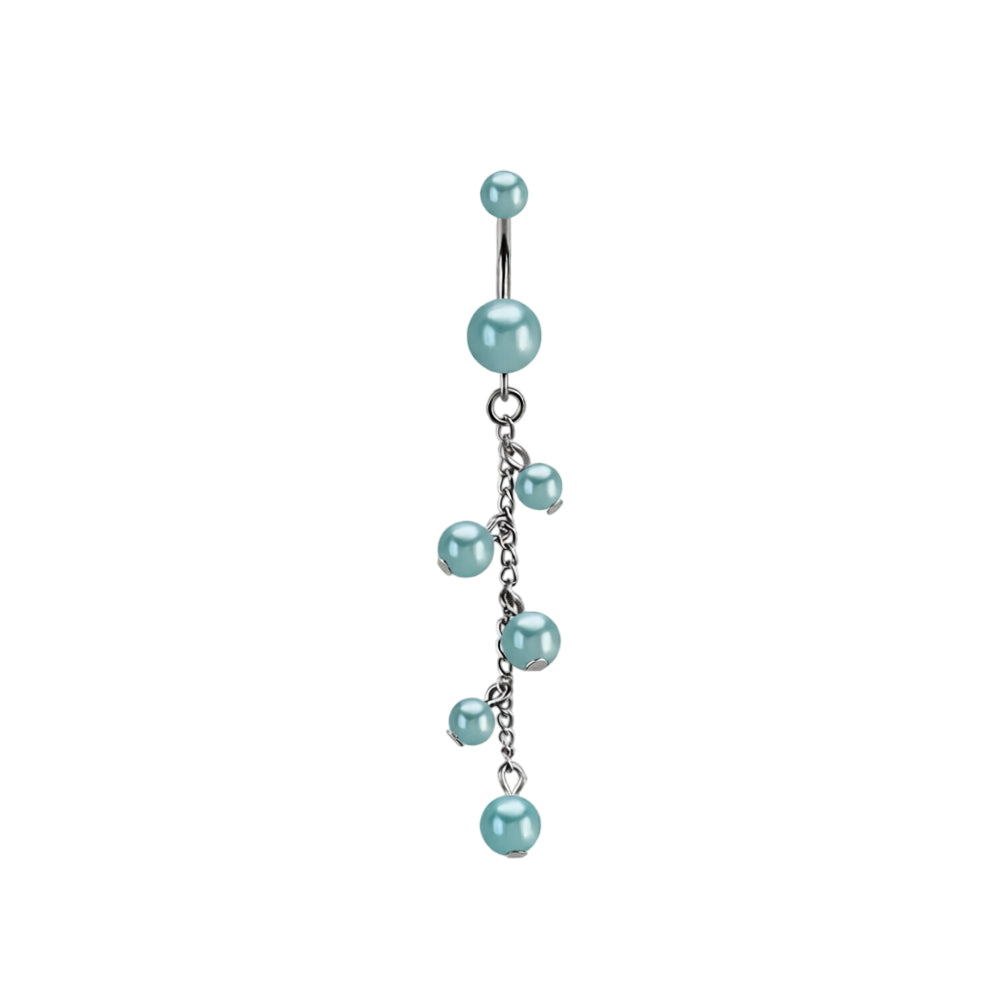 Surgical Steel 14 Gauge Belly Button Ring with Chain Dangle Pearl