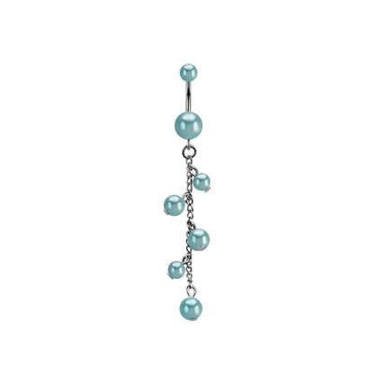 Surgical Steel 14 Gauge Belly Button Ring with Chain Dangle Pearl