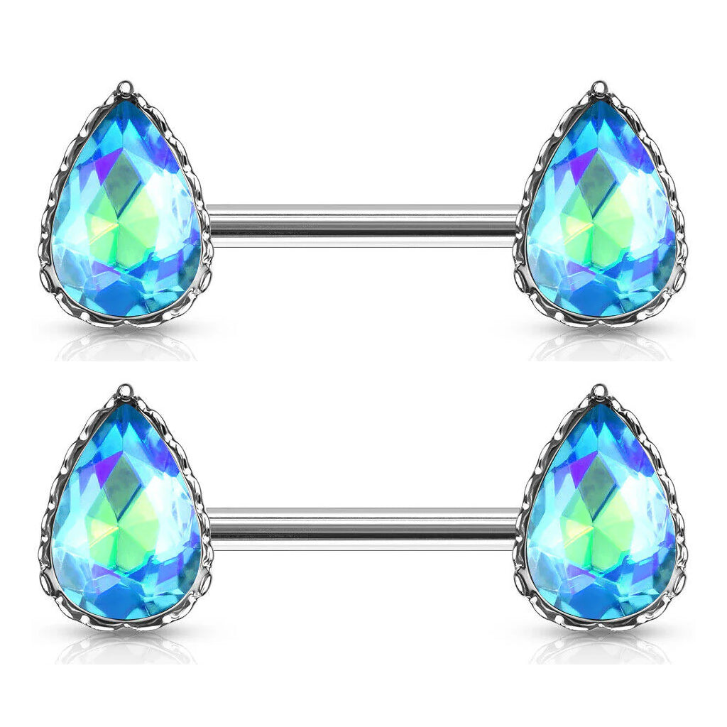 Surgical Steel 14 Gauge Nipple Barbell with AB Teardrop CZ - Pair - photo 7