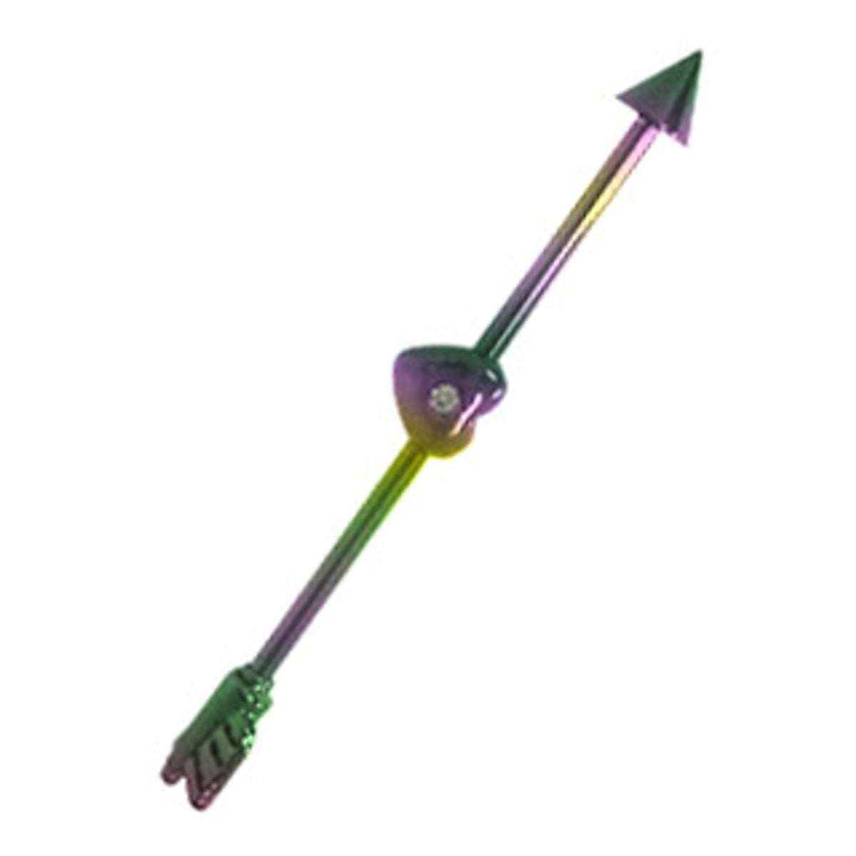 Surgical Steel 14 Gauge Industrial Barbell with Rainbow Heart Arrow