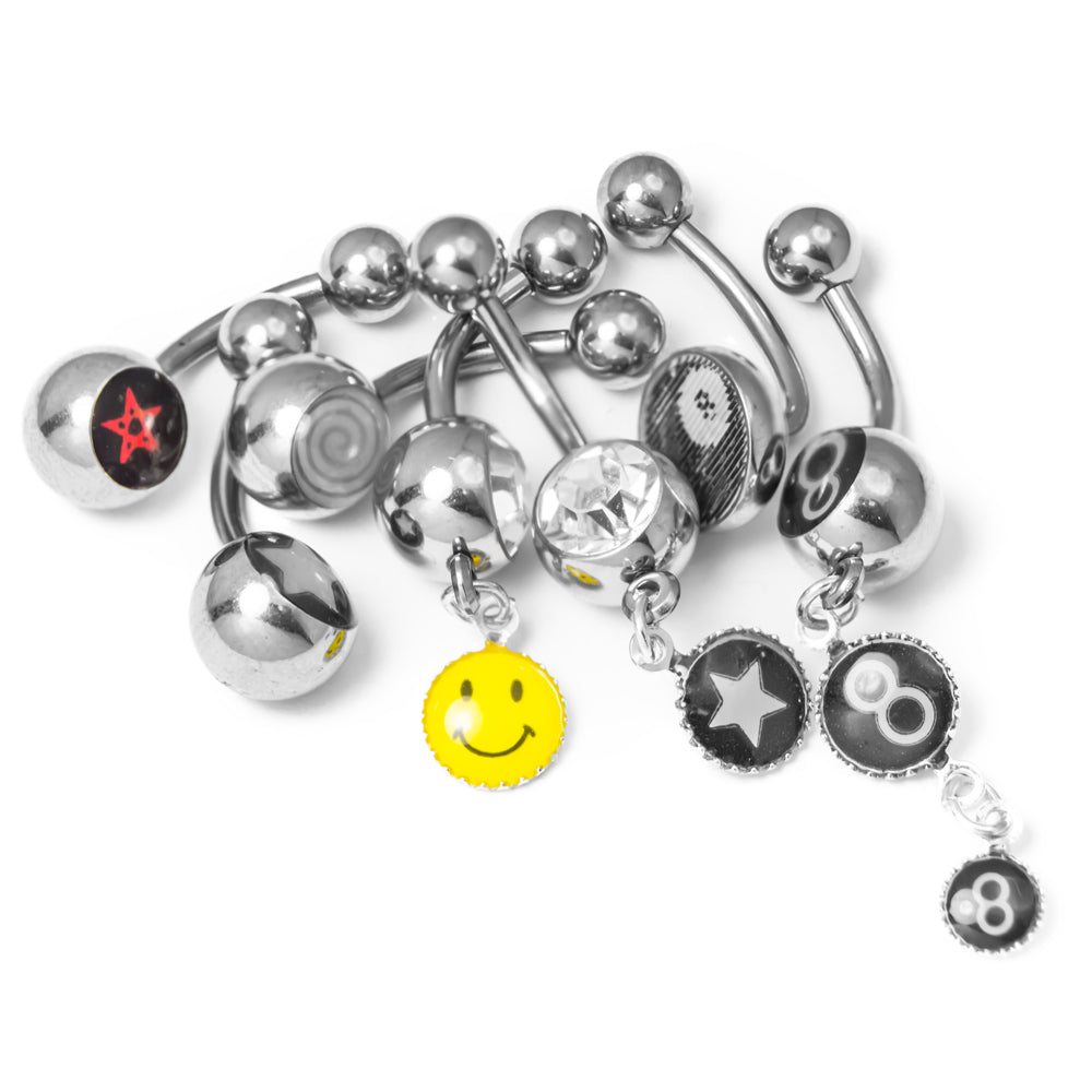 Surgical Steel 14 Gauge Assorted Belly Rings with Logo CZ Dangle