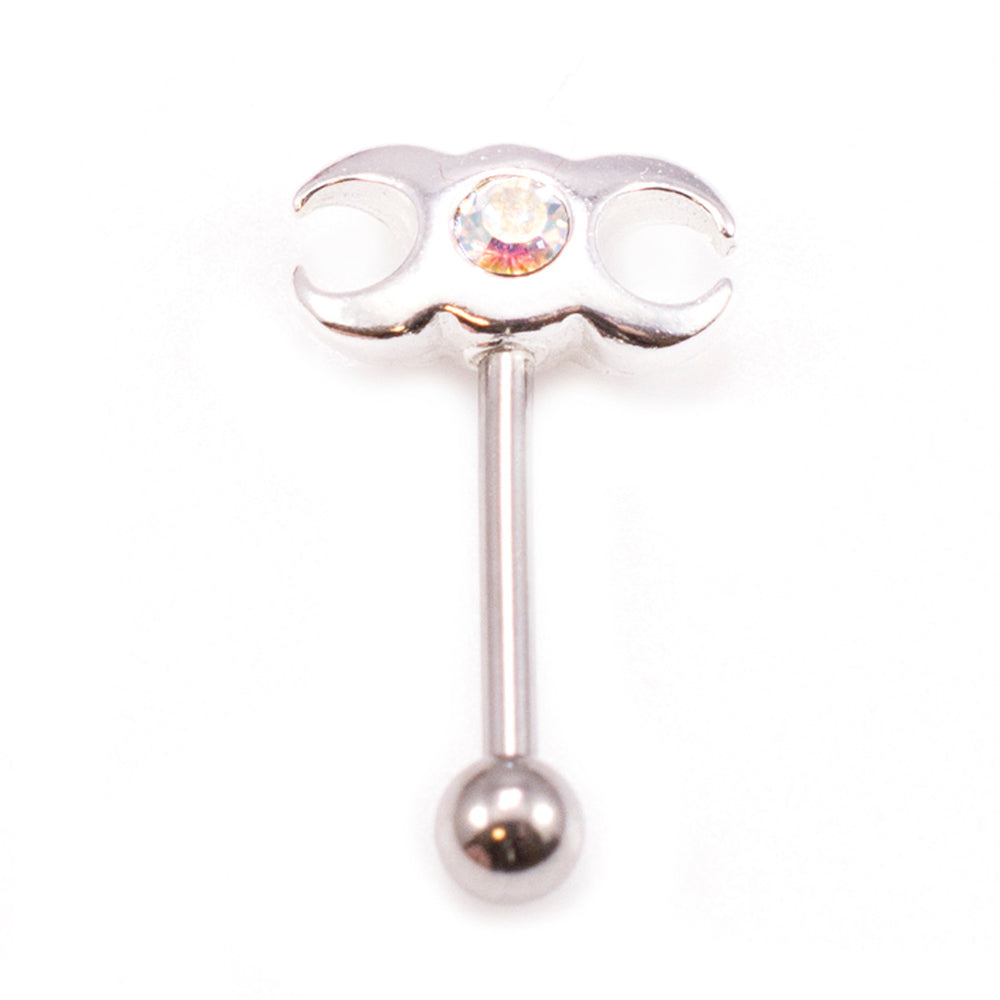 Surgical Steel 16 Gauge Eyebrow Barbell with CZ Triple Moon - photo 6