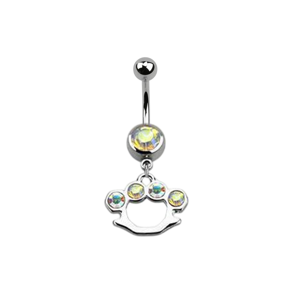 Surgical Steel 14 Gauge Belly Ring with CZ Dangle Brass Knuckles - photo 4