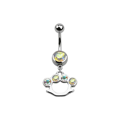 Surgical Steel 14 Gauge Belly Ring with CZ Dangle Brass Knuckles - photo 4