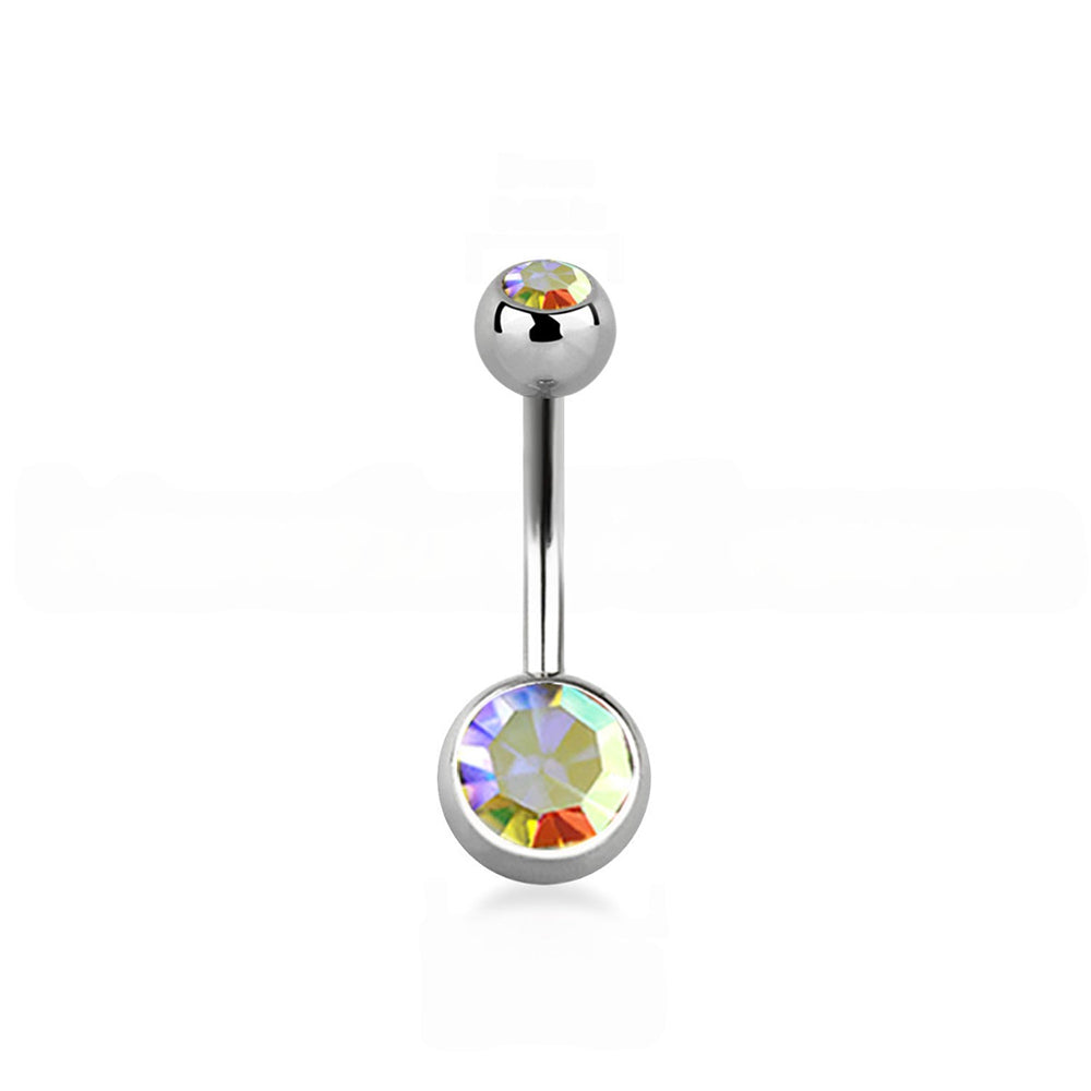 Titanium 14 Gauge Double CZ Belly Button Ring 14mm