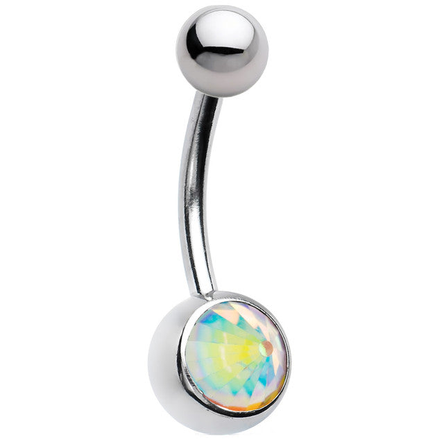 Surgical Steel 14 Gauge Belly Ring with Face Cone CZ - photo 2