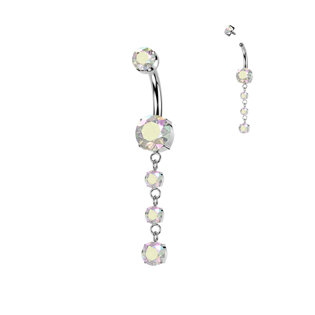 Titanium Belly Ring 14G 10mm with Triple Dangle CZ - photo 6