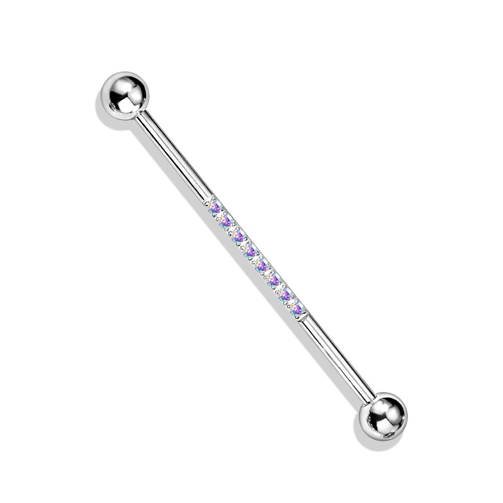 Surgical Steel 14 Gauge Industrial Barbell with CNC Lined CZ - photo 11