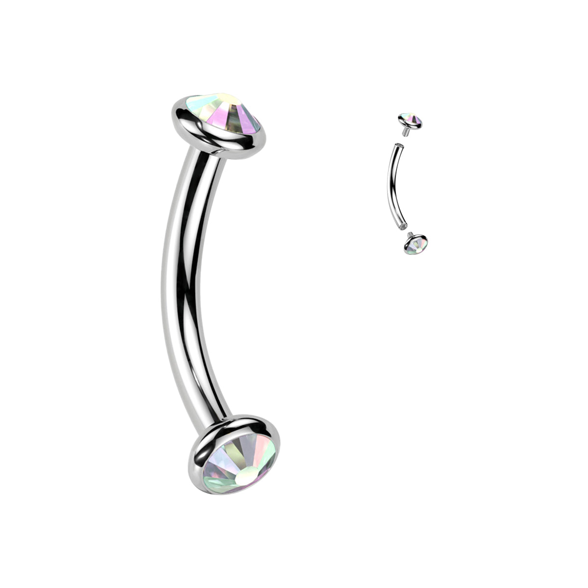 Titanium Curved Eyebrow Barbell 16G 8mm with CZ - photo 8