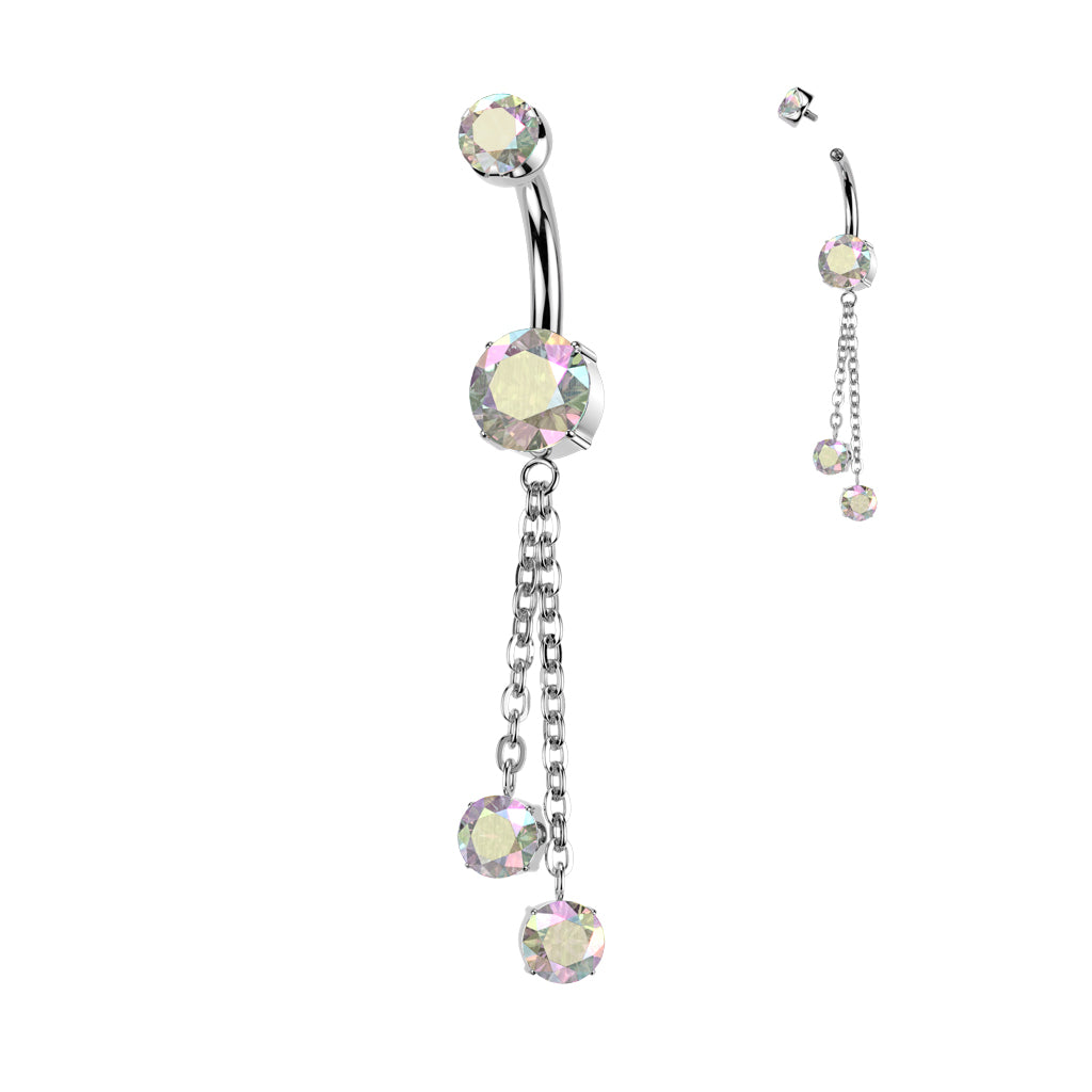 Titanium Belly Ring 14G 10mm with Double Chain Dangle CZ - photo 6