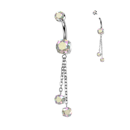 Titanium Belly Ring 14G 10mm with Double Chain Dangle CZ - photo 6