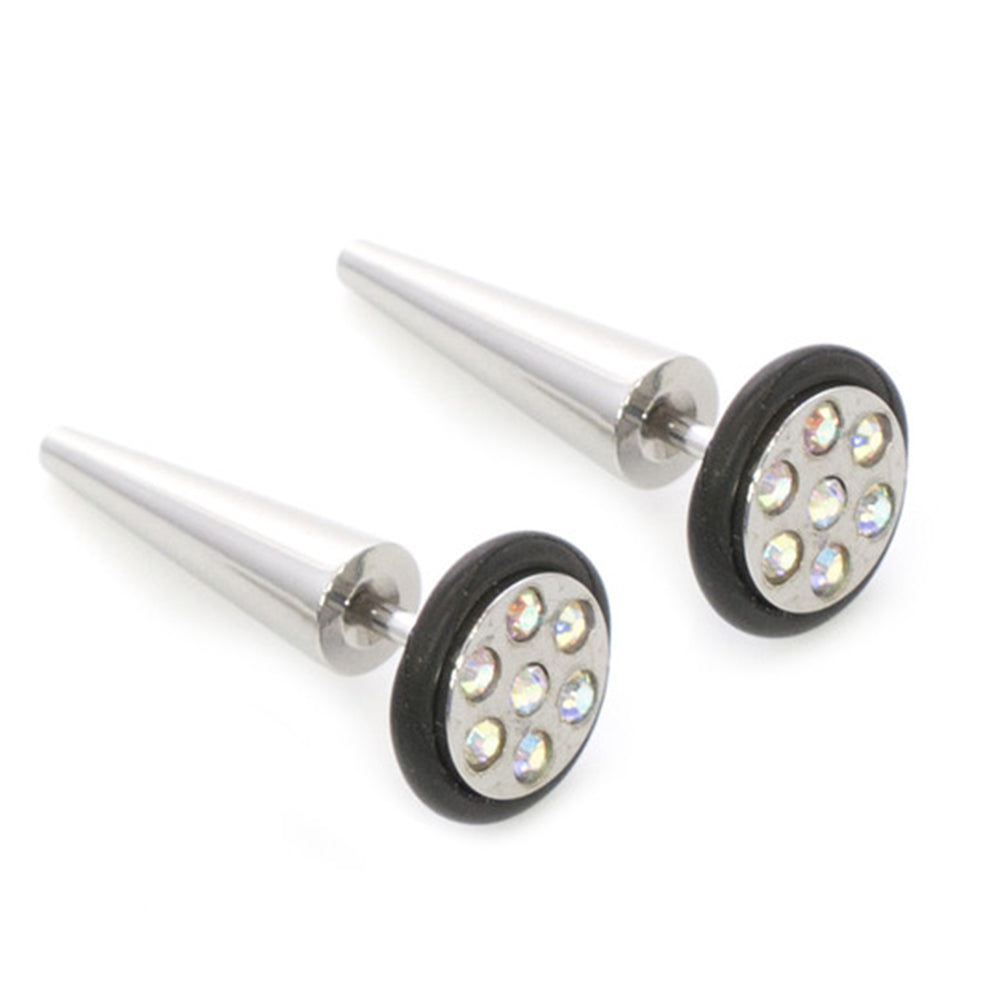 Surgical Steel 16 Gauge Fake Taper Ear Gauges with CZ - Pair - photo 4
